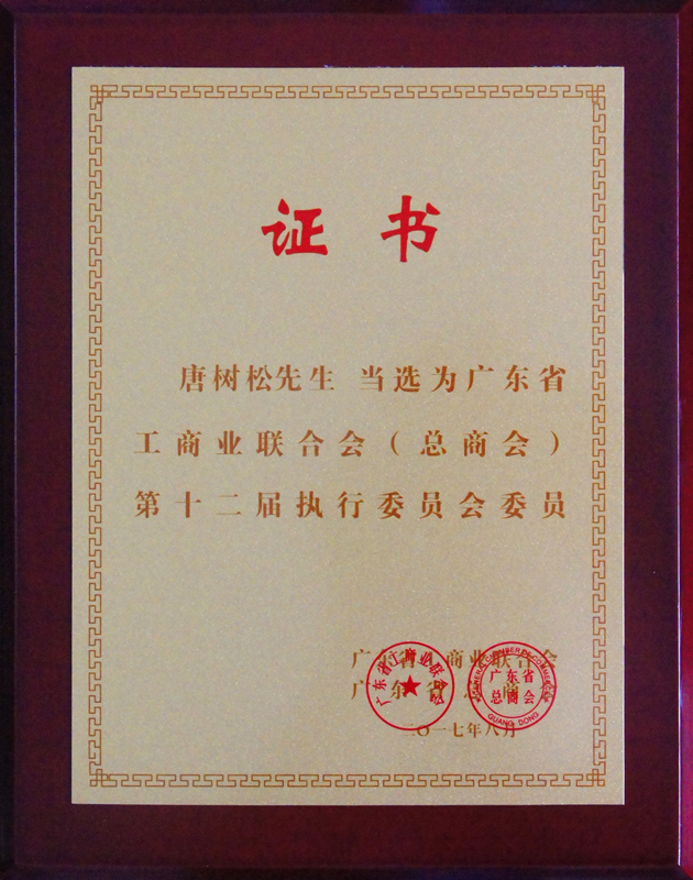 唐樹松先生當選廣東省工商業(yè)聯(lián)合會（總商會）第十二屆執(zhí)行委員會執(zhí)委.jpg